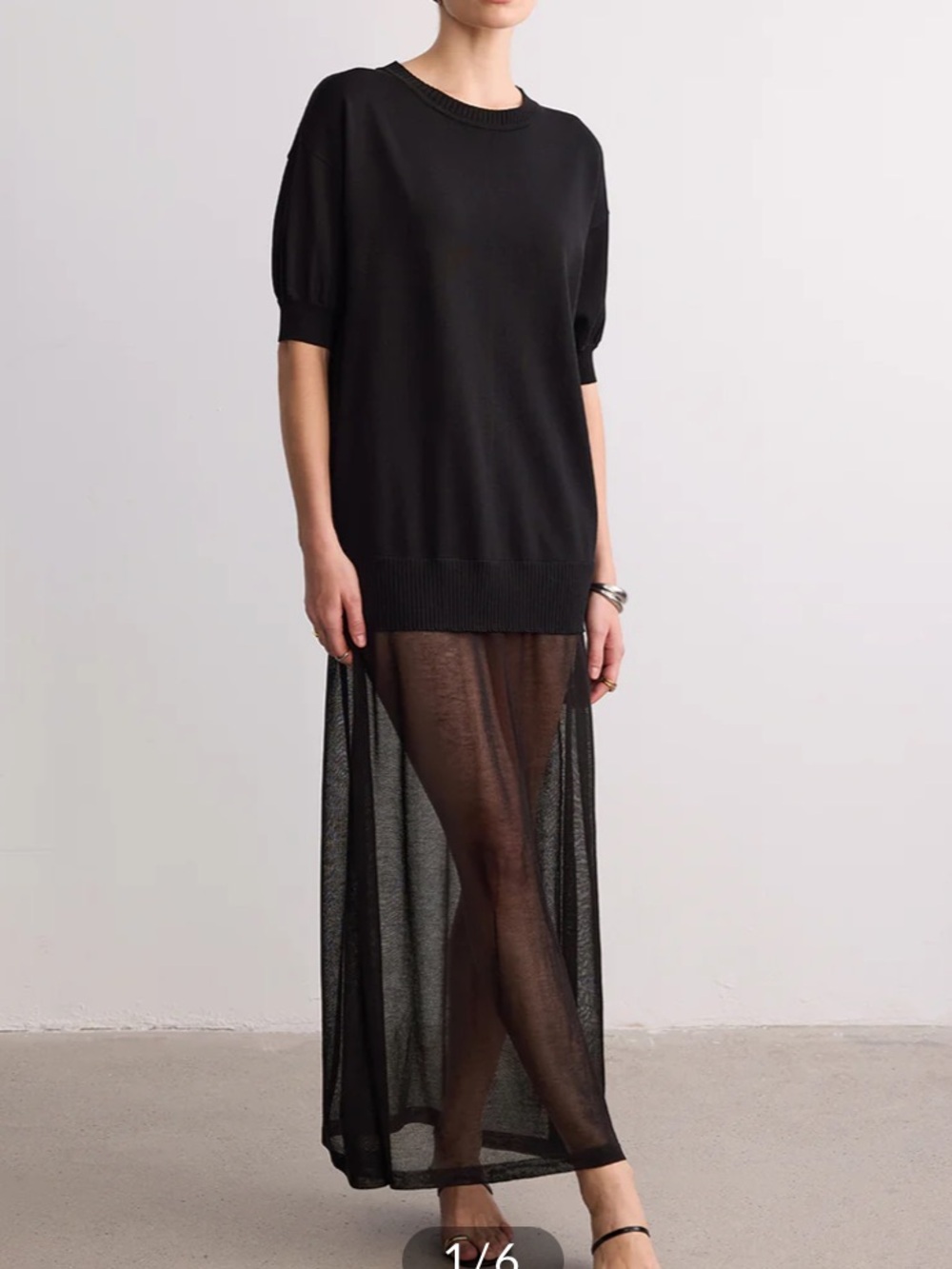 Short Sleeve Sheer Hem Knit Maxi Dress